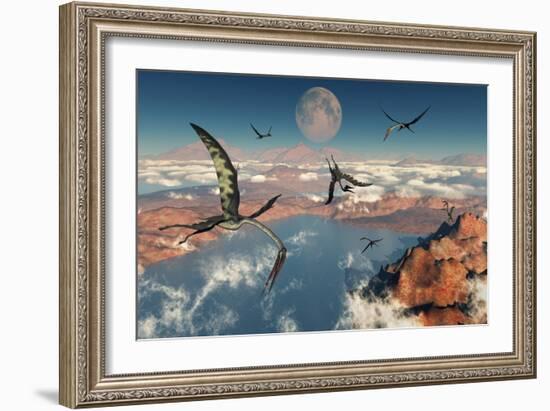 A Group of Quetzalcoatlus Pterosaurs-null-Framed Premium Giclee Print