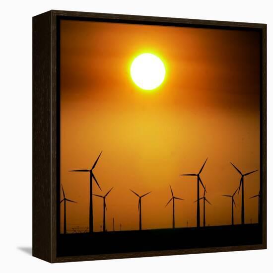 A Group of Wind Turbines are Silhouetted by the Setting Sun-Charlie Riedel-Framed Premier Image Canvas