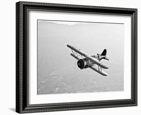 A Grumman F3F Biplane in Flight-Stocktrek Images-Framed Photographic Print