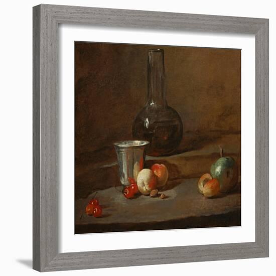 A Half-Full Decanter, a Silver Goblet, Five Cherries, an Apricot and a Green Apple-Jean-Baptiste Simeon Chardin-Framed Giclee Print