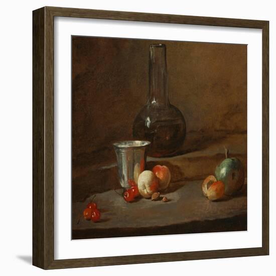 A Half-Full Decanter, a Silver Goblet, Five Cherries, an Apricot and a Green Apple-Jean-Baptiste Simeon Chardin-Framed Giclee Print