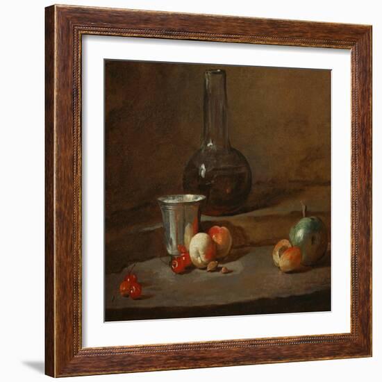 A Half-Full Decanter, a Silver Goblet, Five Cherries, an Apricot and a Green Apple-Jean-Baptiste Simeon Chardin-Framed Giclee Print