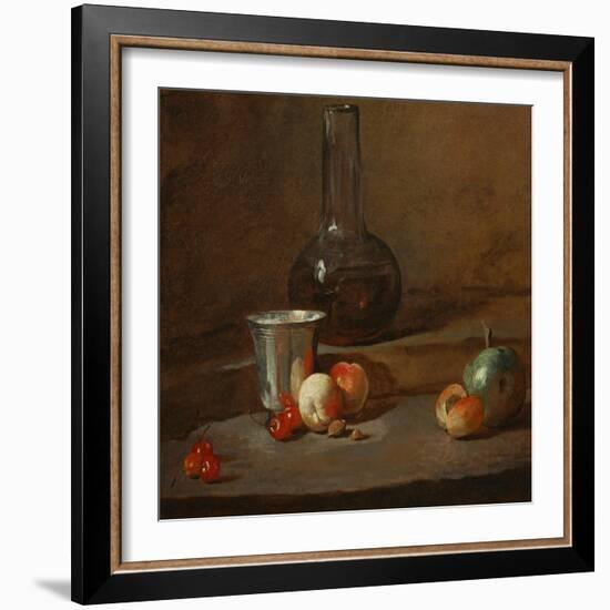 A Half-Full Decanter, a Silver Goblet, Five Cherries, an Apricot and a Green Apple-Jean-Baptiste Simeon Chardin-Framed Giclee Print