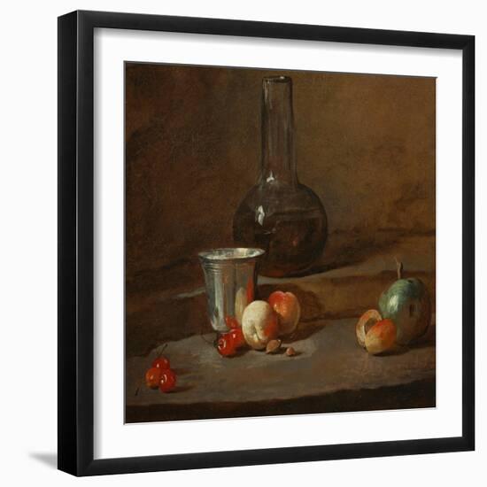 A Half-Full Decanter, a Silver Goblet, Five Cherries, an Apricot and a Green Apple-Jean-Baptiste Simeon Chardin-Framed Giclee Print