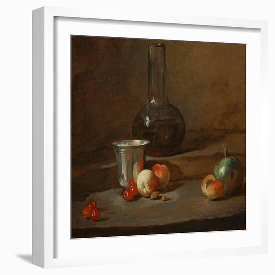 A Half-Full Decanter, a Silver Goblet, Five Cherries, an Apricot and a Green Apple-Jean-Baptiste Simeon Chardin-Framed Giclee Print