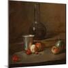 A Half-Full Decanter, a Silver Goblet, Five Cherries, an Apricot and a Green Apple-Jean-Baptiste Simeon Chardin-Mounted Giclee Print