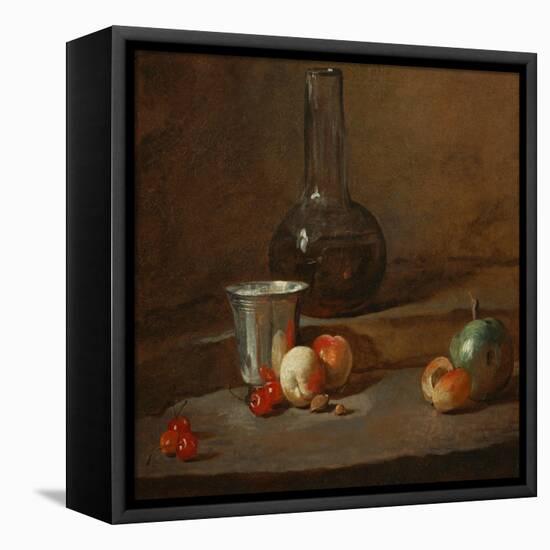 A Half-Full Decanter, a Silver Goblet, Five Cherries, an Apricot and a Green Apple-Jean-Baptiste Simeon Chardin-Framed Premier Image Canvas