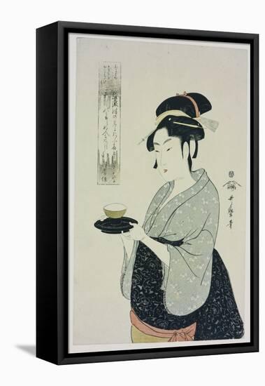 A Half Length Portrait of Naniwaya Okita, Depicting the Famous Teahouse-Kitagawa Utamaro-Framed Premier Image Canvas