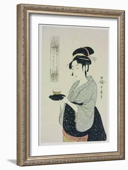 A Half Length Portrait of Naniwaya Okita, Depicting the Famous Teahouse-Kitagawa Utamaro-Framed Giclee Print