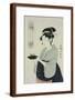 A Half Length Portrait of Naniwaya Okita, the Famous Teahouse Waitress Serving a Cup of Tea-Kitagawa Utamaro-Framed Giclee Print
