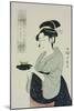 A Half Length Portrait of Naniwaya Okita, the Famous Teahouse Waitress Serving a Cup of Tea-Kitagawa Utamaro-Mounted Giclee Print