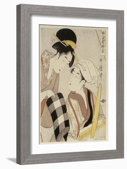 A Half Length Portrait of Two Women, from the Series 'Twelve Forms of Women's Handiwork'-Kitagawa Utamaro-Framed Giclee Print