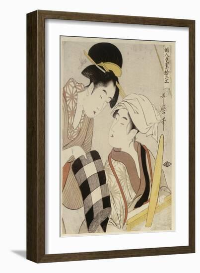 A Half Length Portrait of Two Women, from the Series 'Twelve Forms of Women's Handiwork'-Kitagawa Utamaro-Framed Giclee Print