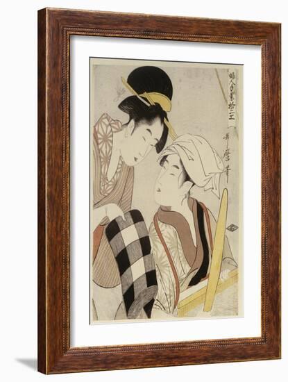 A Half Length Portrait of Two Women, from the Series 'Twelve Forms of Women's Handiwork'-Kitagawa Utamaro-Framed Giclee Print