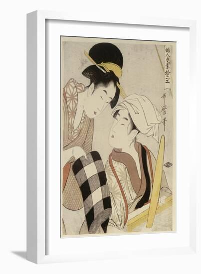 A Half Length Portrait of Two Women, from the Series 'Twelve Forms of Women's Handiwork'-Kitagawa Utamaro-Framed Giclee Print