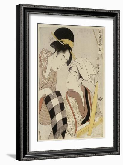 A Half Length Portrait of Two Women, from the Series 'Twelve Forms of Women's Handiwork'-Kitagawa Utamaro-Framed Giclee Print