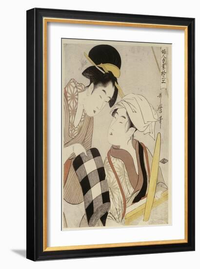 A Half Length Portrait of Two Women, from the Series 'Twelve Forms of Women's Handiwork'-Kitagawa Utamaro-Framed Giclee Print