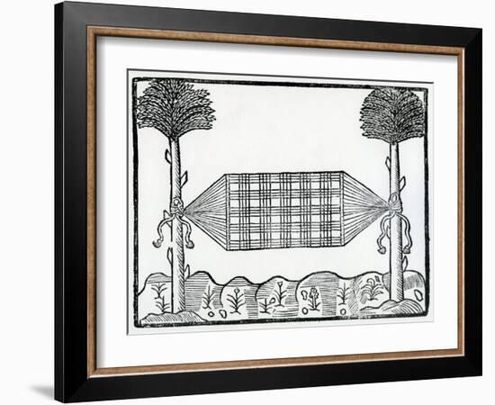 A Hammock from 'La Historia General De Las Indias' 1547-Christopher Columbus-Framed Giclee Print