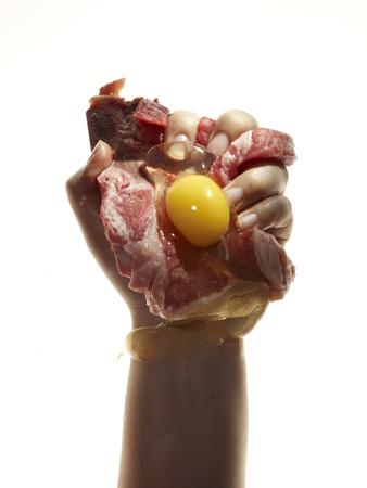 A Hand Holds Raw Meat With An Egg On Top Photographic Print By Rebecca Hale Art Com