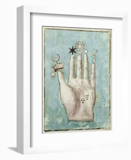 A Hand with Alchemical Symbols Against the Fingers, First Half of the 17th Century--Framed Giclee Print