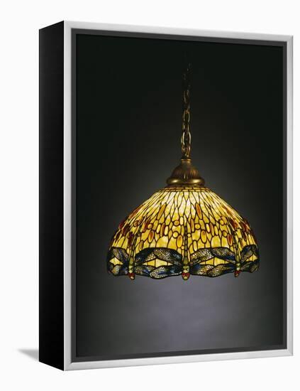 A "Hanging Head" Dragonfly Glass and Gilt Bronze Chandelier-Tiffany Studios-Framed Premier Image Canvas