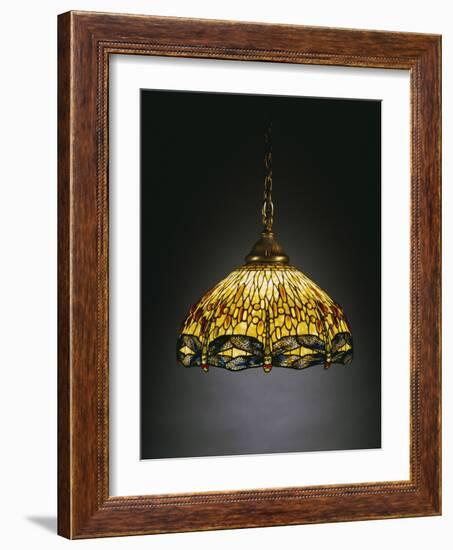 A "Hanging Head" Dragonfly Glass and Gilt Bronze Chandelier-Tiffany Studios-Framed Giclee Print