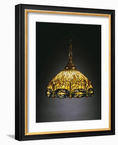 A "Hanging Head" Dragonfly Glass and Gilt Bronze Chandelier-Tiffany Studios-Framed Giclee Print