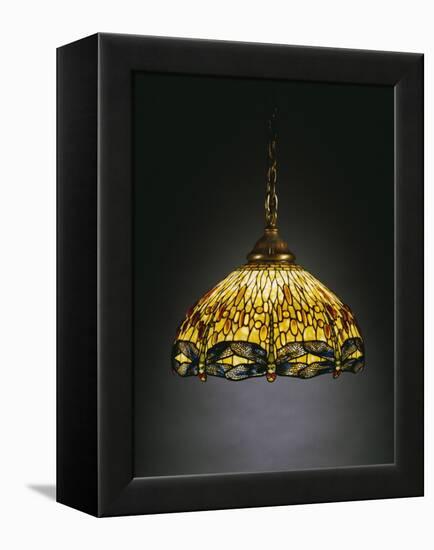 A "Hanging Head" Dragonfly Glass and Gilt Bronze Chandelier-Tiffany Studios-Framed Premier Image Canvas