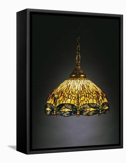 A "Hanging Head" Dragonfly Glass and Gilt Bronze Chandelier-Tiffany Studios-Framed Premier Image Canvas