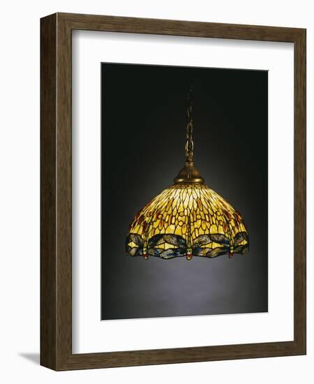 A "Hanging Head" Dragonfly Glass and Gilt Bronze Chandelier-Tiffany Studios-Framed Giclee Print