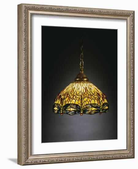 A "Hanging Head" Dragonfly Glass and Gilt Bronze Chandelier-Tiffany Studios-Framed Giclee Print