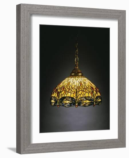 A "Hanging Head" Dragonfly Glass and Gilt Bronze Chandelier-Tiffany Studios-Framed Giclee Print