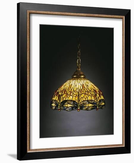 A "Hanging Head" Dragonfly Glass and Gilt Bronze Chandelier-Tiffany Studios-Framed Giclee Print