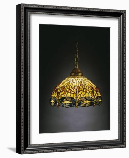 A "Hanging Head" Dragonfly Glass and Gilt Bronze Chandelier-Tiffany Studios-Framed Giclee Print