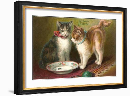 A Happy Birthday, Cats with Milk-null-Framed Art Print