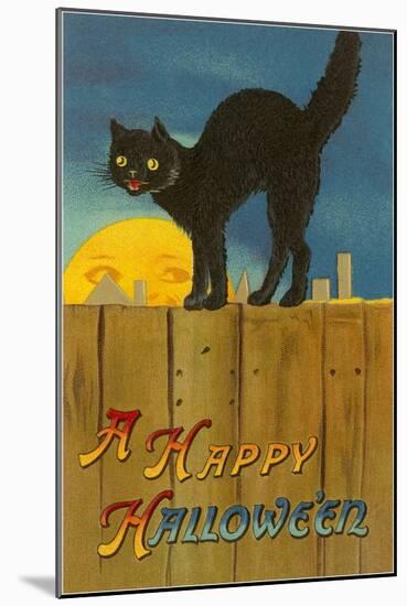 A Happy Halloween, Cat on Fence-null-Mounted Art Print