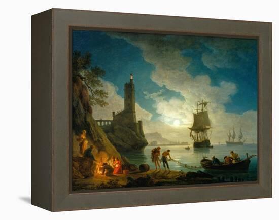 A Harbor in Moonlight, 1787-Claude Joseph Vernet-Framed Premier Image Canvas