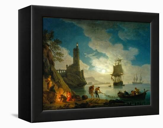 A Harbor in Moonlight, 1787-Claude Joseph Vernet-Framed Premier Image Canvas