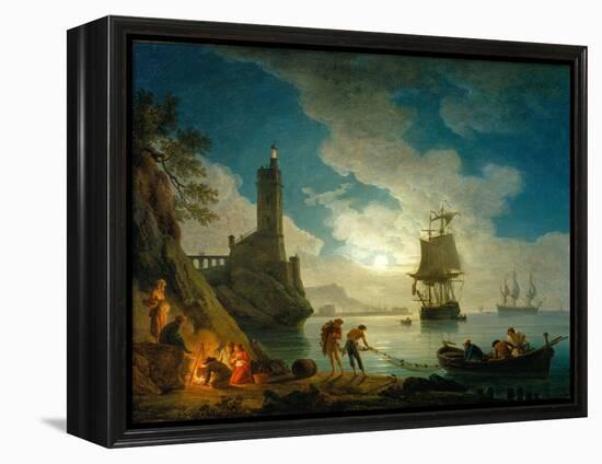 A Harbor in Moonlight, 1787-Claude Joseph Vernet-Framed Premier Image Canvas