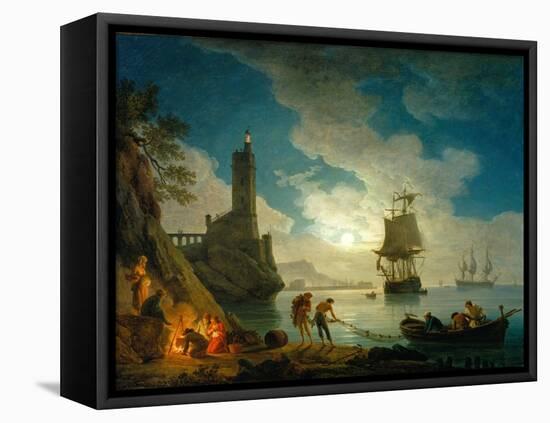 A Harbor in Moonlight, 1787-Claude Joseph Vernet-Framed Premier Image Canvas