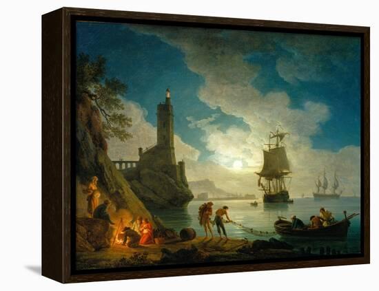 A Harbor in Moonlight, 1787-Claude Joseph Vernet-Framed Premier Image Canvas