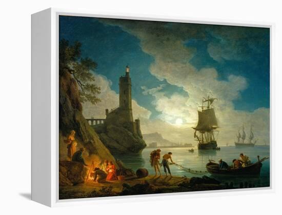A Harbor in Moonlight, 1787-Claude Joseph Vernet-Framed Premier Image Canvas