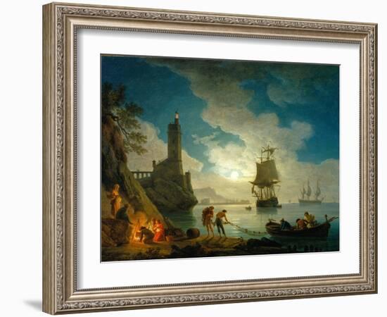 A Harbor in Moonlight, 1787-Claude Joseph Vernet-Framed Giclee Print