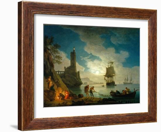 A Harbor in Moonlight, 1787-Claude Joseph Vernet-Framed Giclee Print