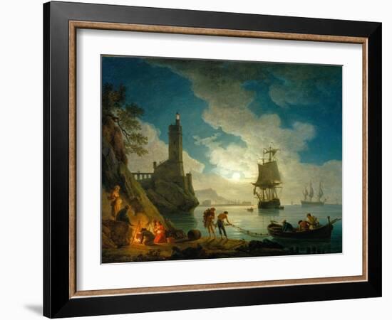 A Harbor in Moonlight, 1787-Claude Joseph Vernet-Framed Giclee Print