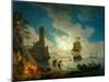 A Harbor in Moonlight, 1787-Claude Joseph Vernet-Mounted Giclee Print