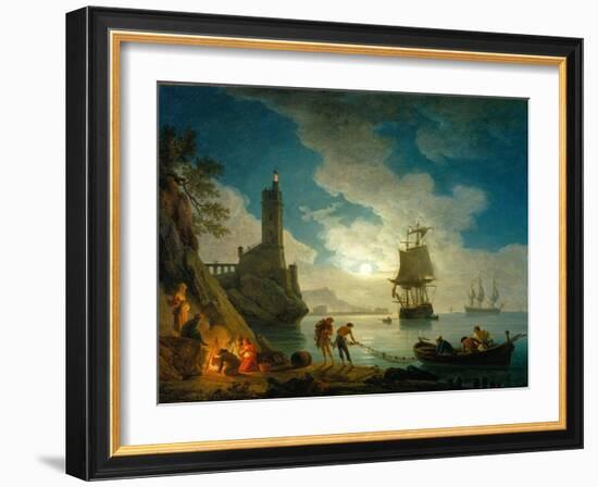 A Harbor in Moonlight, 1787-Claude Joseph Vernet-Framed Giclee Print