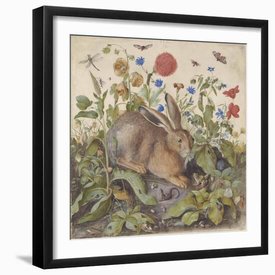 A Hare among Plants, 1582 (W/C & Bodycolour with Gum Arabic on Vellum)-Hans Hoffmann-Framed Giclee Print