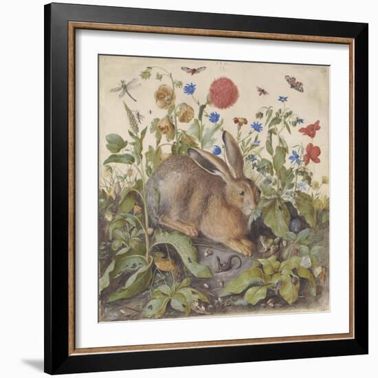 A Hare among Plants, 1582 (W/C & Bodycolour with Gum Arabic on Vellum)-Hans Hoffmann-Framed Giclee Print