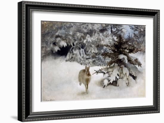 A Hare in the Snow, 1927-Bruno Andreas Liljefors-Framed Premium Giclee Print